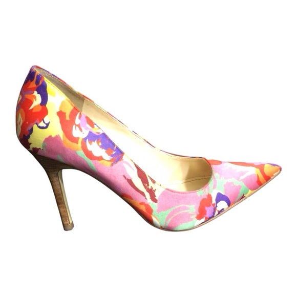 Marc Fisher Red and Pink Heels with Floral Design - Picture 3 of 7